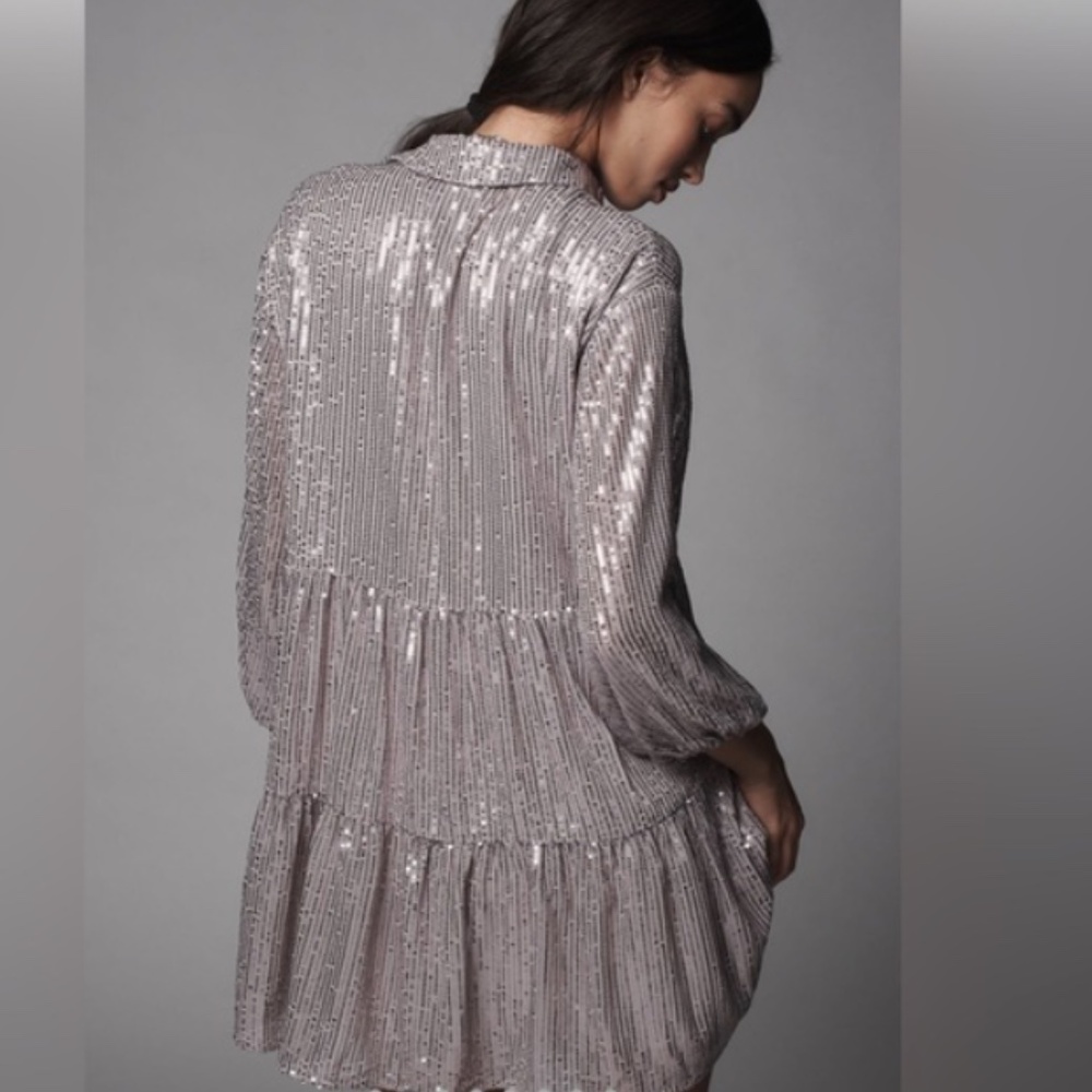 NWT! Women's Anthropologie Maeve Bettina Tiered Sequin Shirt Dres XSP - Picture 13 of 13
